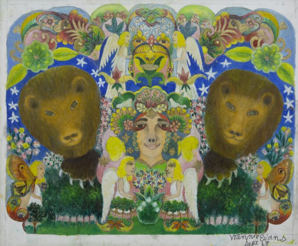 Minnie Evans, Untitled (The Lions of Judah Collage), 1968