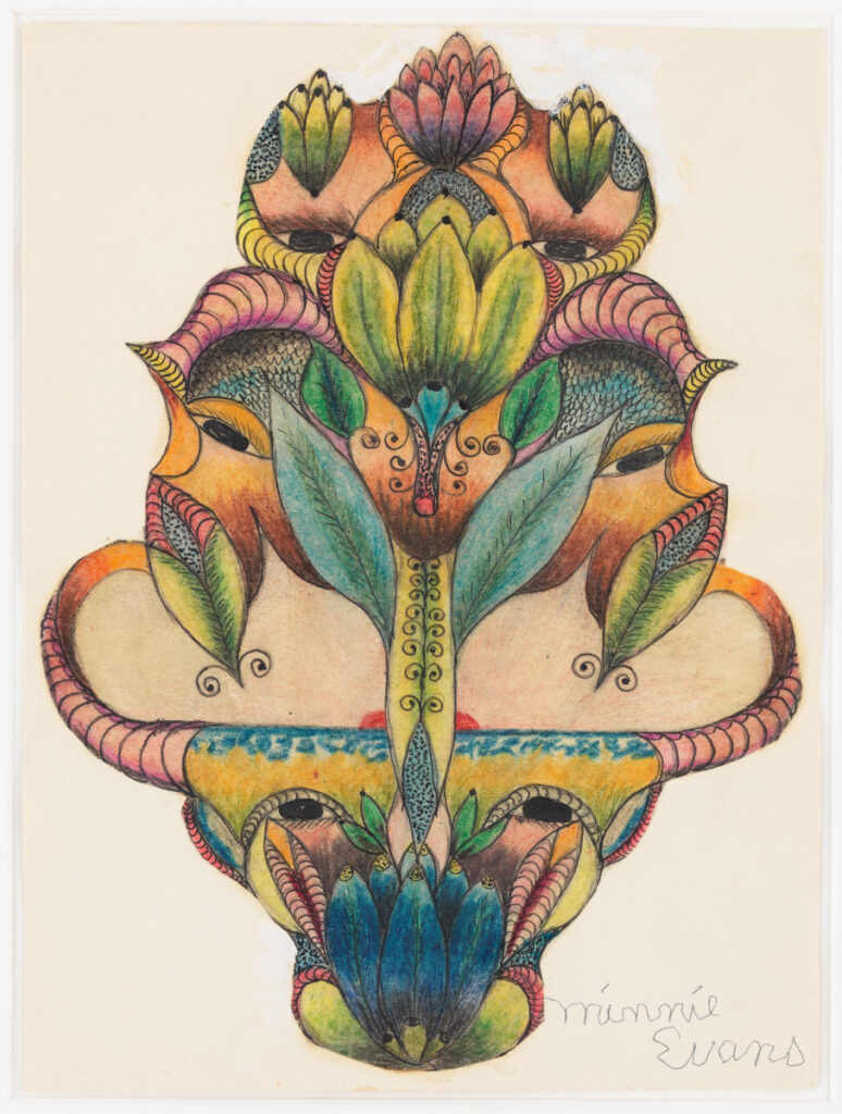 Minnie Evans, Untitled (Bull’s Head with Sunset and Eyes), ca. 1960