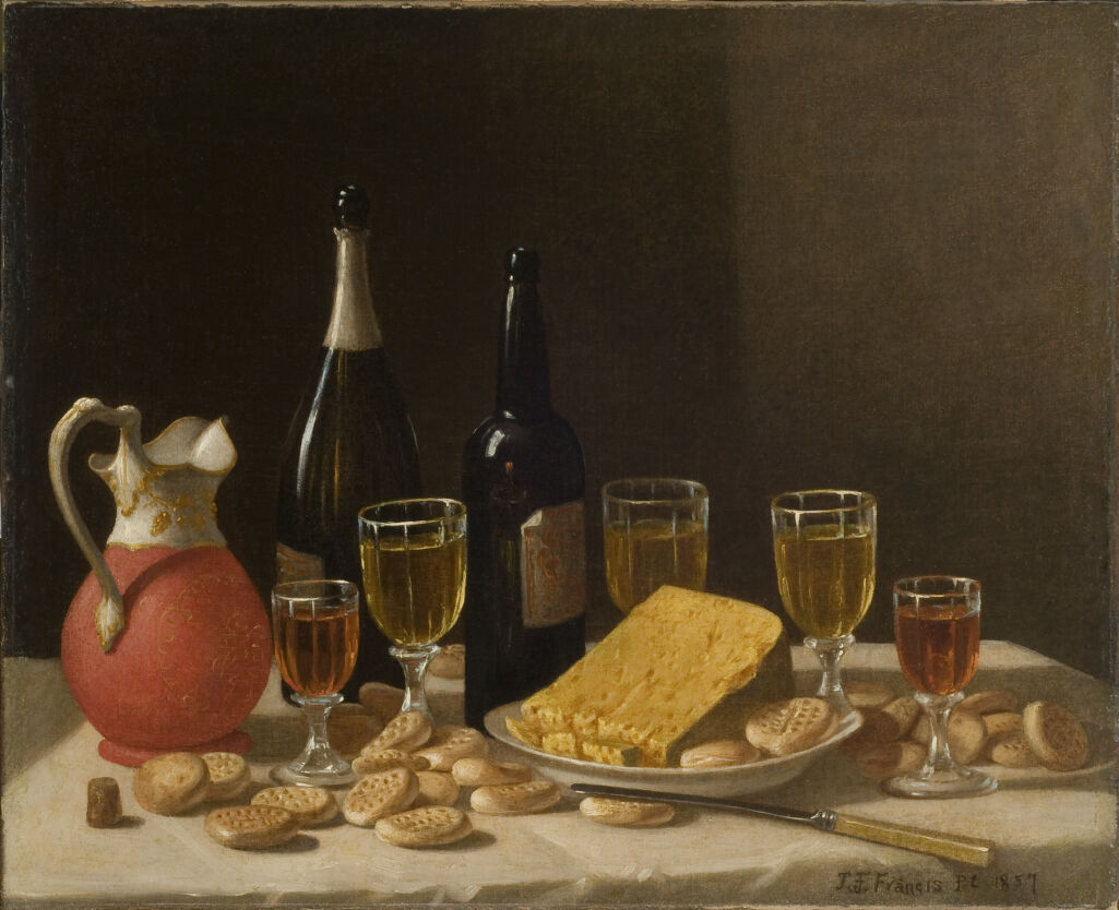 Still Life With Bottles, Wine, And Cheese